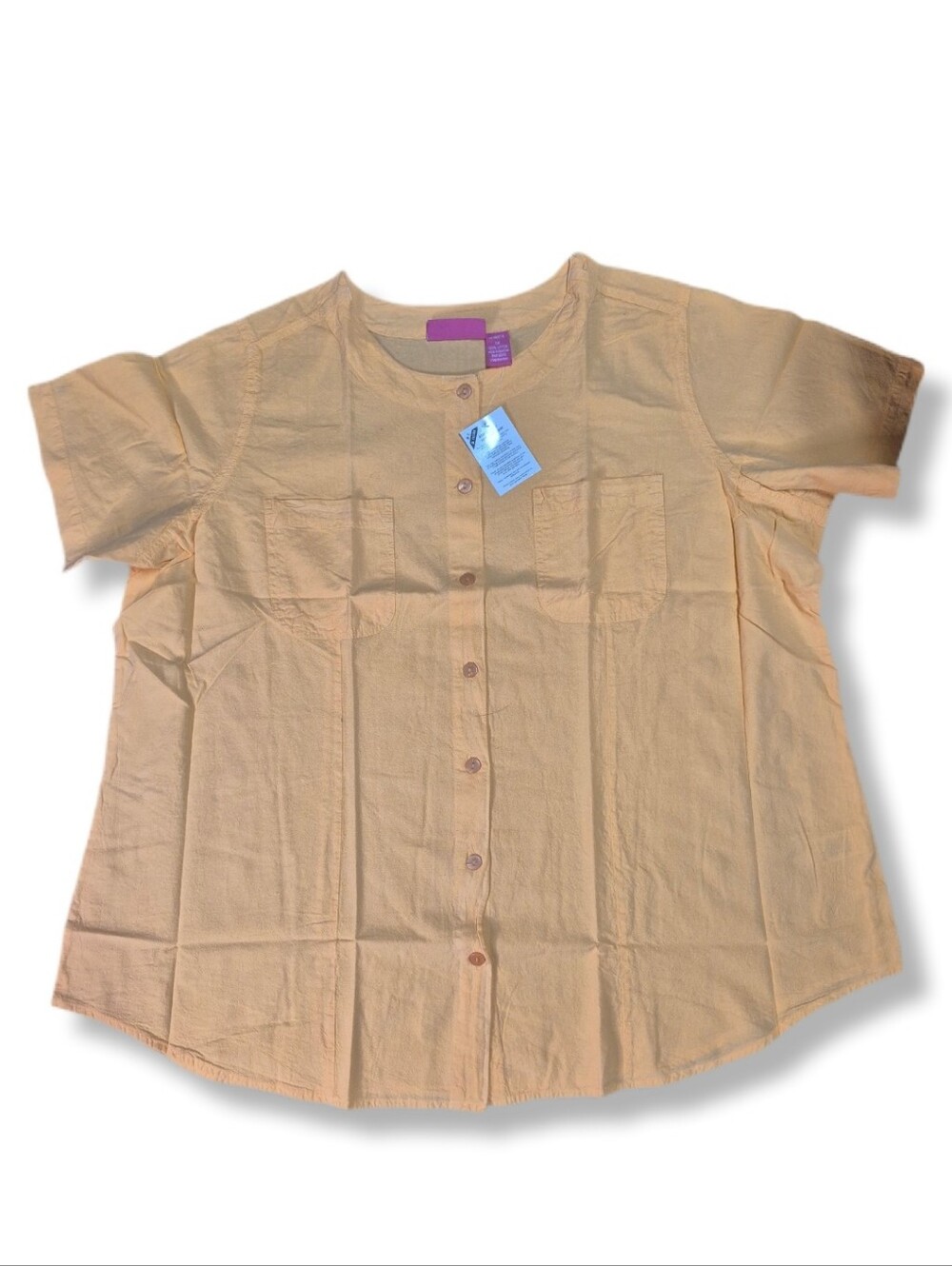 Woman Within Peach Short Sleeve Button-Front Cotton Blouse Sz. 1X